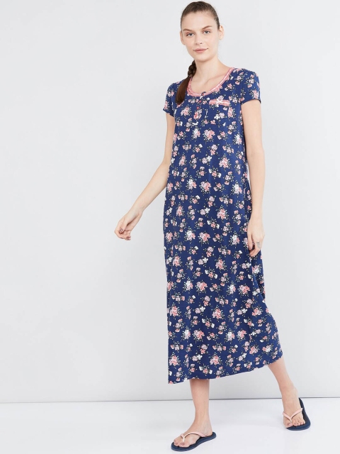 

max Blue & Pink Floral Printed Nightdress BLM02