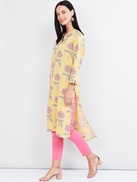 

max Women Yellow & White Printed Straight Kurta