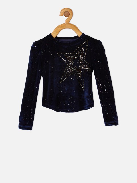 

VITAMINS Girls Navy Blue Embellished Top