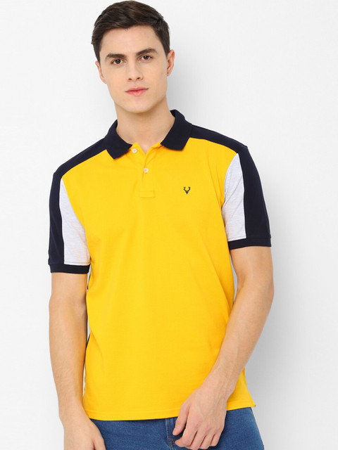

Allen Solly Men Yellow & Navy Blue Colourblocked Polo Collar T-shirt