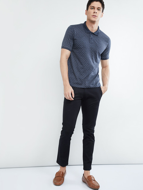 

max Men Blue Printed Polo Collar T-shirt