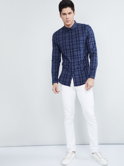

max Men Blue & Off-White Regular Fit Checked Casual Shirt