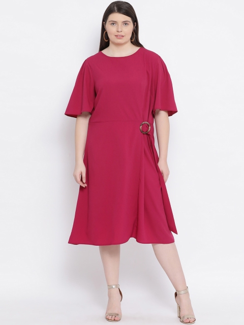 

Oxolloxo Women Pink Plus Size Solid Fit and Flare Dress