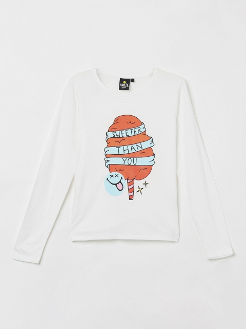 

Smiley World Girls Off-White Printed Top