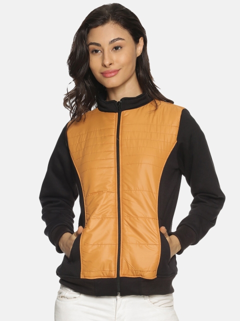 

Campus Sutra Women Black & Mustard Yellow Colourblocked Bomber