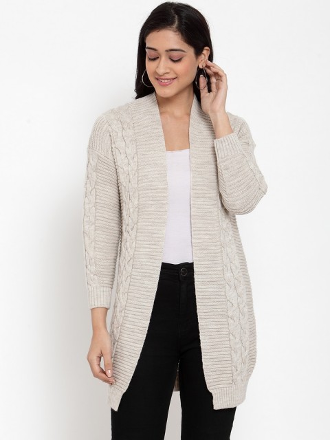 

Kalt Women Beige Self Design Front-Open Sweater