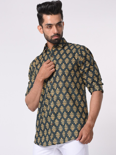 

Tistabene Men Green & Yellow Slim Fit Printed Casual Shirt