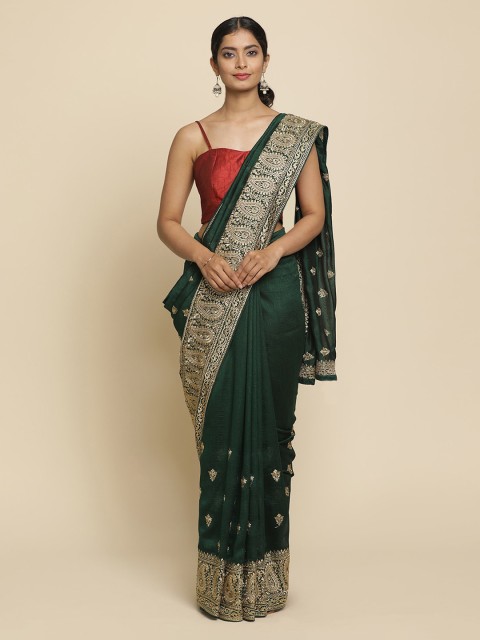 

Koskii Green Embroidered Art Silk Saree