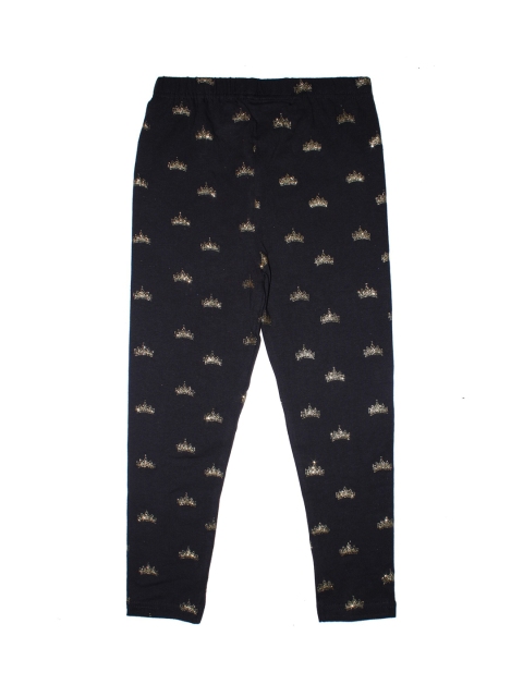 

KiddoPanti Girls Black Printed Ankle-Length Leggings