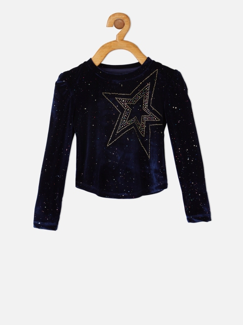 

VITAMINS Girls Navy Blue Embellished Top