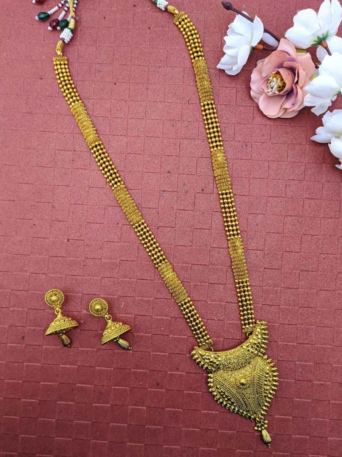 

Sia Art Jewellery Gold-Plated South Indian Festive Long Antique Jewellery Set