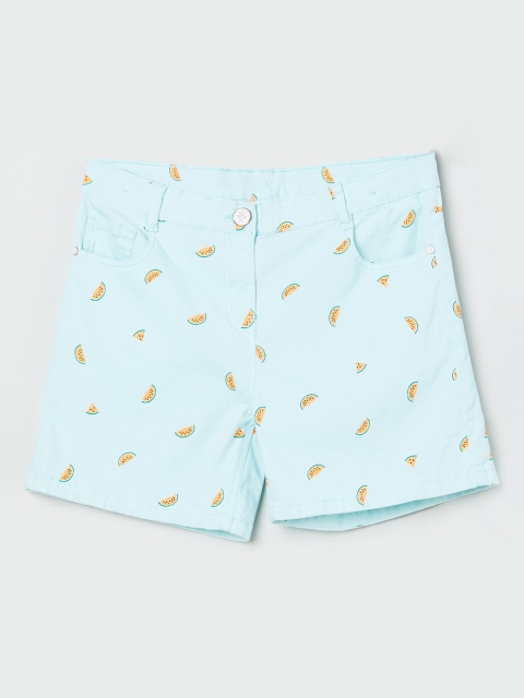 

max Girls Blue & Orange Printed Slim Fit Denim Shorts