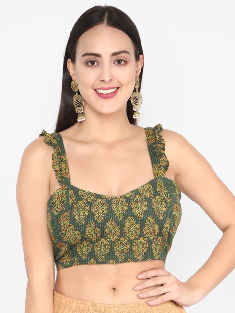 

Molcha Women Green Ajrak Printed Saree Blouse