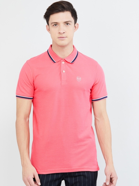 

max Men Pink Solid Polo Collar T-shirt