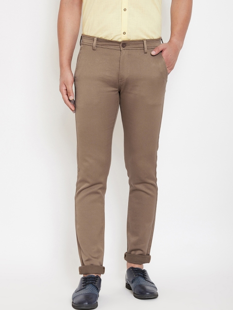 

Canary London Men Olive Brown Smart Slim Fit Solid Regular Trousers