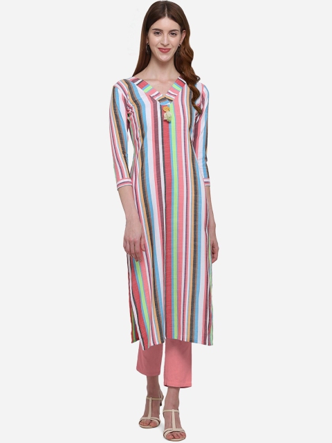 

Kvsfab Women Multicoloured Striped Straight Kurta, Multi