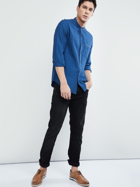 

max Men Blue Regular Fit Solid Casual Shirt