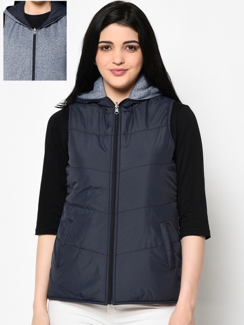 

Trufit Women Navy Blue Solid Reversible Padded Jacket