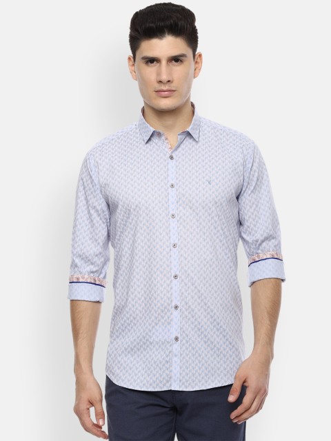 

V Dot Men Blue & White Slim Fit Printed Casual Shirt