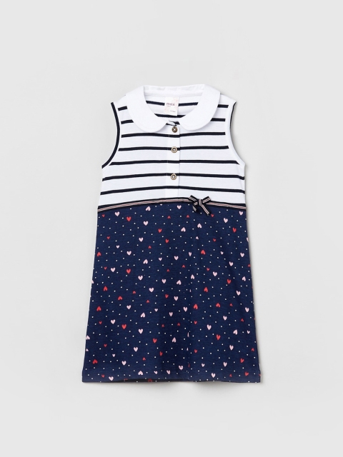 

max Girls Navy Blue Colourblocked Peter Pan Collar T-shirt