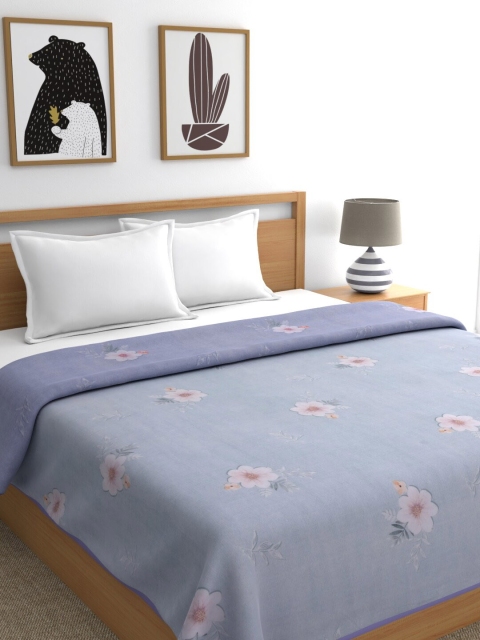 

Trident Blue & Off-White Floral AC Room 90 GSM Double Bed Dohar