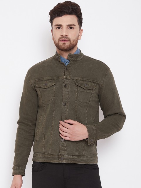 

Canary London Men Olive Green Solid Denim Jacket