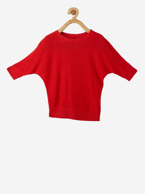 

VITAMINS Girls Red Solid Pullover Sweater