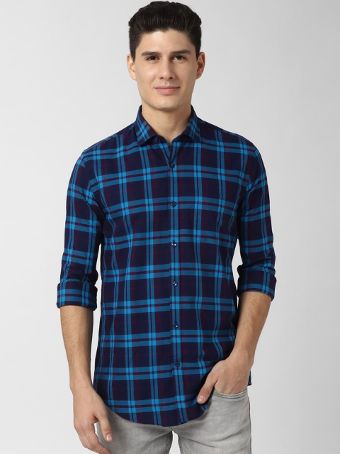

Peter England Elite Men Navy Blue Regular Fit Checked Casual Shirt