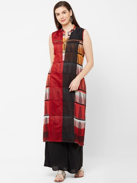 

Juliet Women Black & Red Printed Straight Kurta