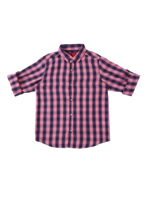 

URBAN SCOTTISH Boys Pink & Navy Blue Regular Fit Checked Casual Shirt