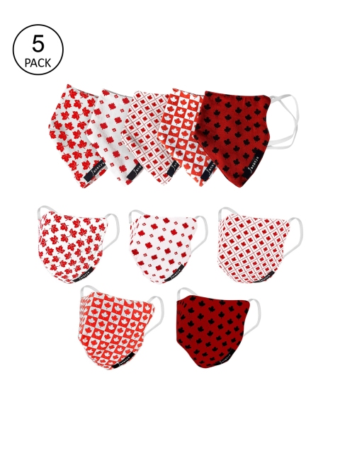

Janasya Unisex 3Ply Pack Of 5 Protective Outdoor Face Masks, Red