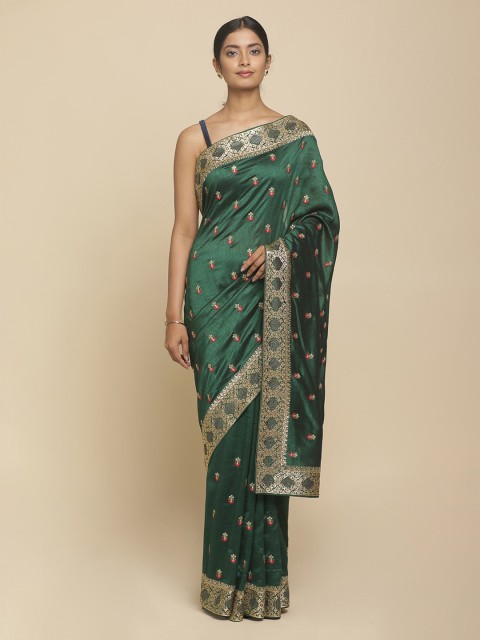 

Koskii Green & Gold Art Silk Embellished Designer Saree