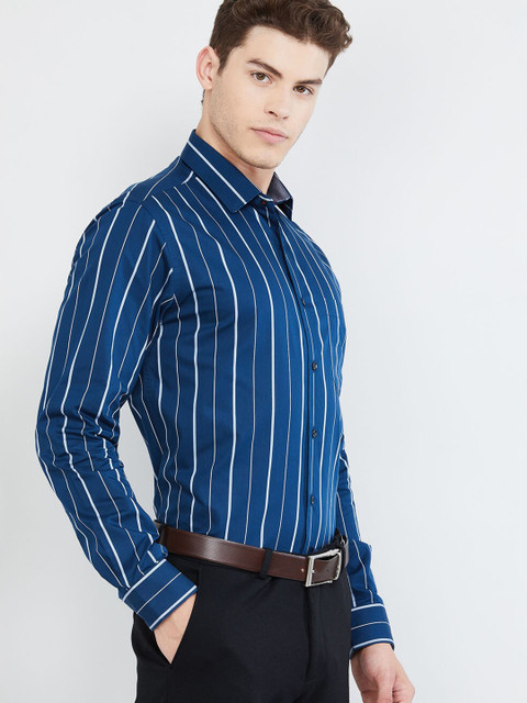 

max Men Blue & White Slim Fit Striped Formal Shirt
