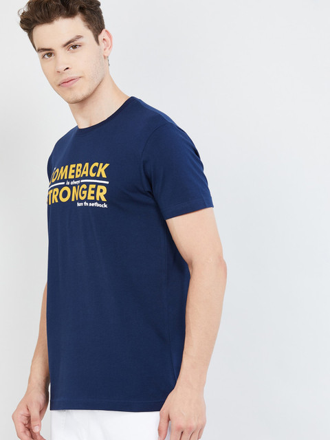 

max Men Blue Printed Round Neck T-shirt