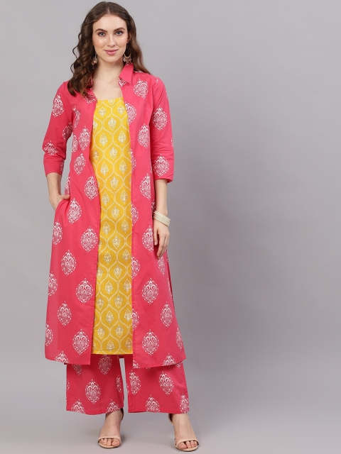 

AKS Women Yellow & Pink Printed Kurta with Palazzos