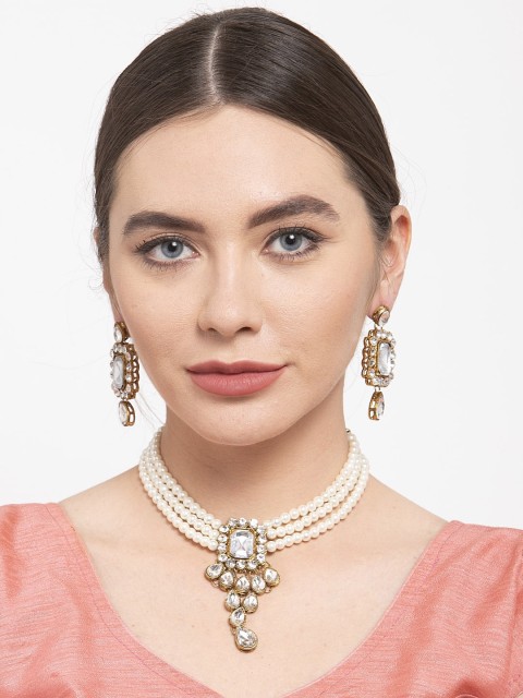 

Shining Diva Women Gold-Toned Pearl-Studded Jewellery Set, White
