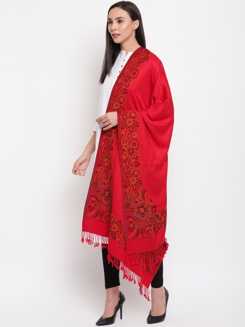 

HK colours of fashion Women Red Embroidered Stole
