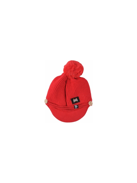 

Yellow Bee Boys Red Solid Beanie with Visor