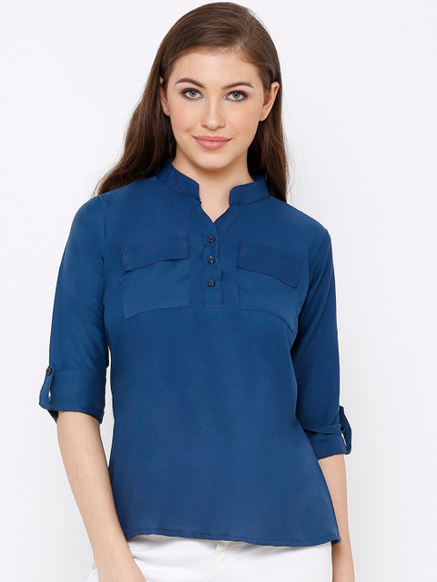 

SALWAR STUDIO Women Navy Blue Solid Shirt Style Top