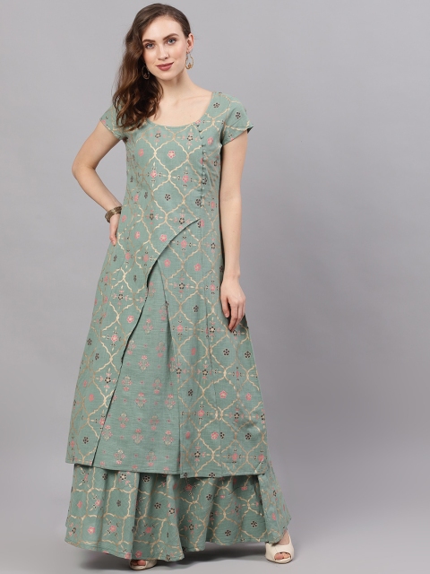 

AKS Women Green & Pink Printed A-Line Kurta