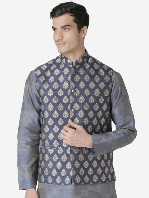 

TABARD Men Blue & Beige Printed Nehru Jacket