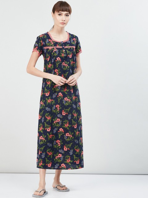 

max Navy Blue & Peach-Coloured Printed Nightdress