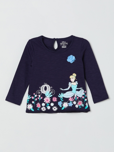 

max Girls Navy Blue Printed V-Neck T-shirt