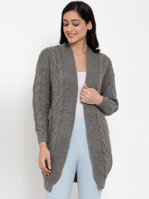 

Kalt Women Grey Self Design Front-Open Sweater