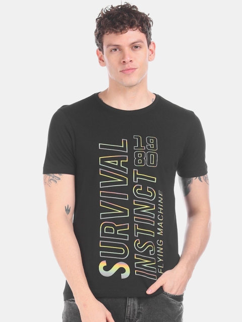 

Flying Machine Men Black Printed Round Neck T-shirt