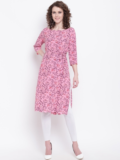 

Napra Women Pink Floral Printed Straight Kurta