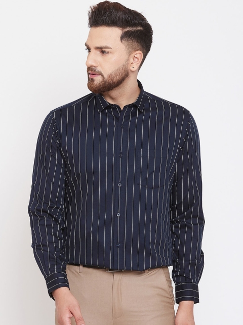 

Canary London Men Navy Blue & White Slim Fit Striped Formal Shirt