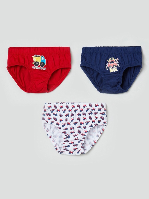 

max Boys Pack Of 3 Printed Hipster Briefs NOOSDIB01, Red