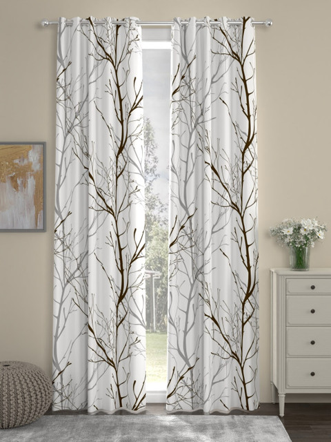 

URBAN SPACE White & Brown Printed Set of 2 Long Door Curtains