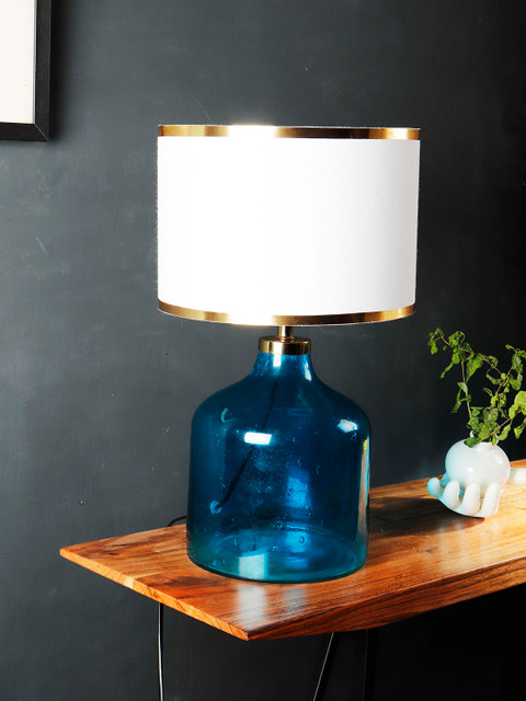 

Grated Ginger White & Blue Solid Contemporary Table Lamp with Shade